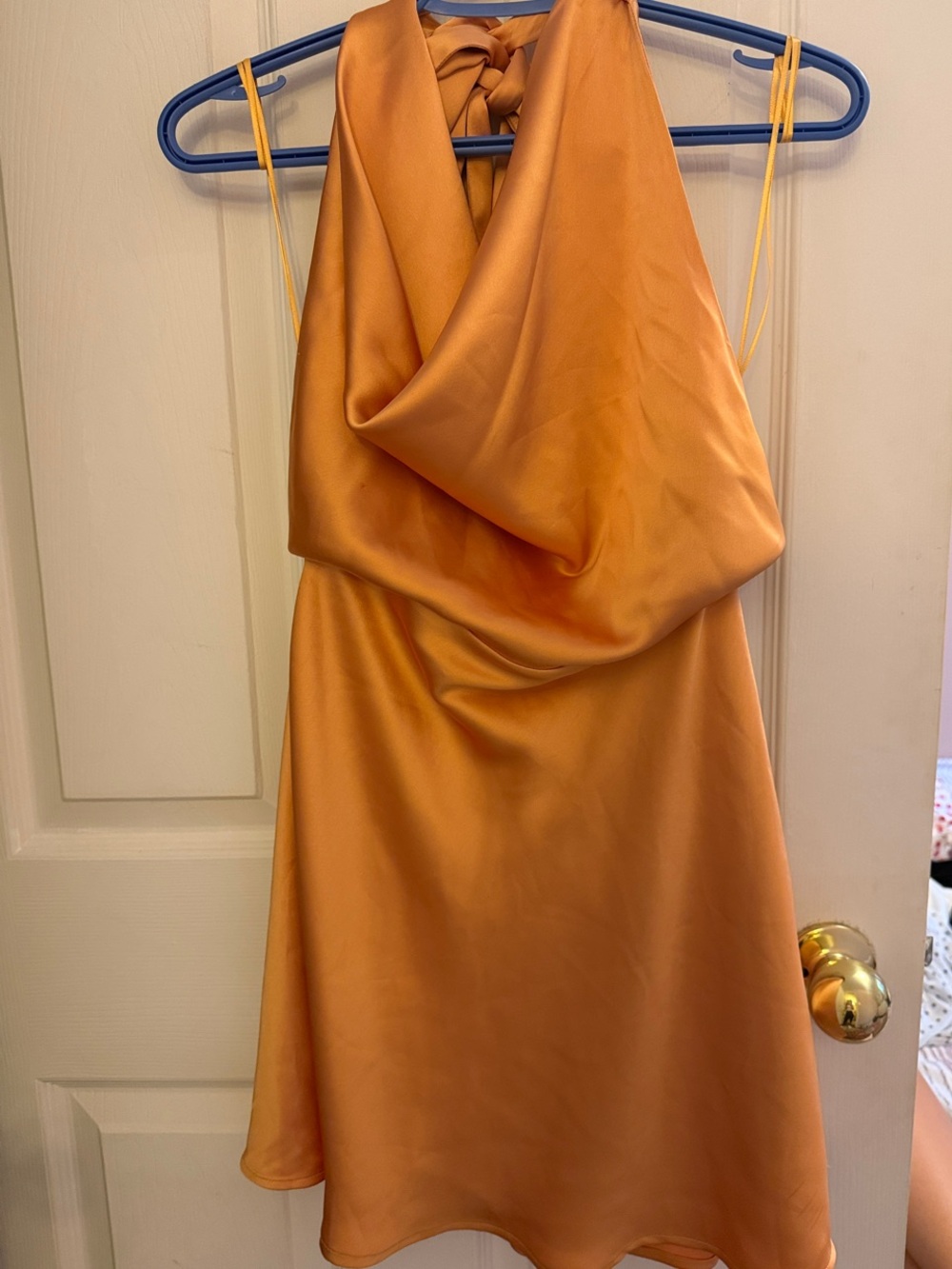 Dynamite Satin Cowl Backless Mini Dress in Orange